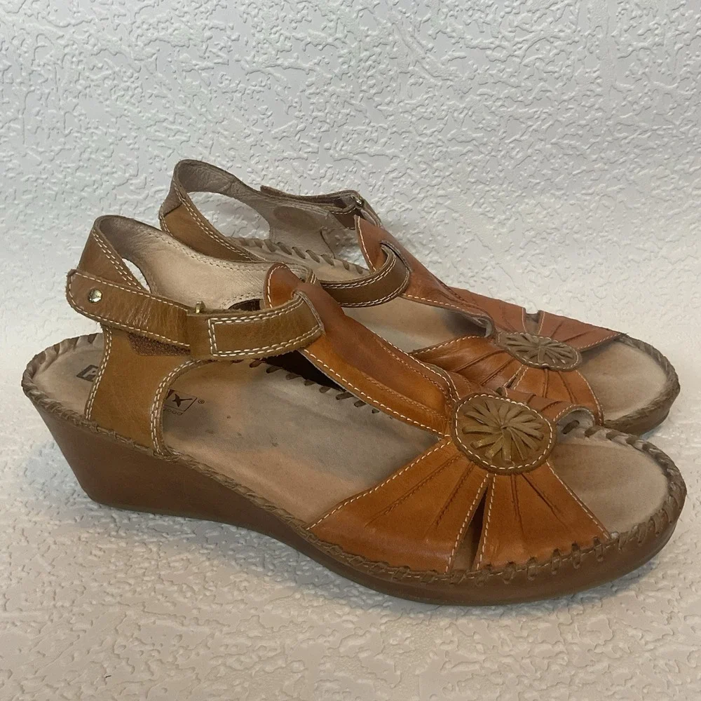 Pikolinos Brown Leather Wedge Sandals EU 40 US‎ 9-9.5 Slingback Comfort